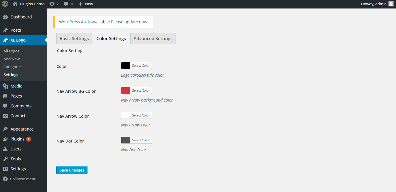 Admin Panel - Color Settings