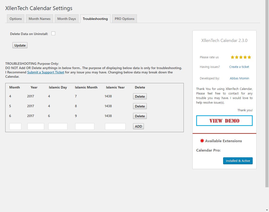 Calendar Admin Page Troubleshooting