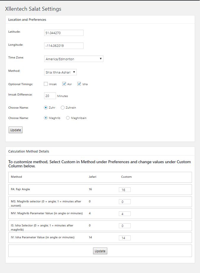 Admin page