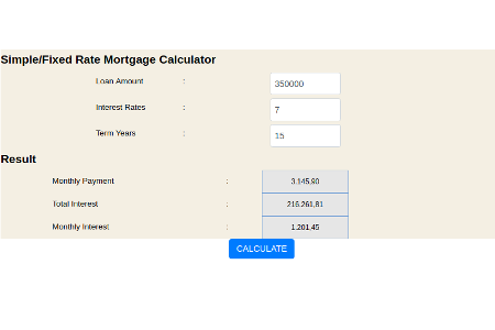 Example calculator built using XLSJuice: Mortgage calculator