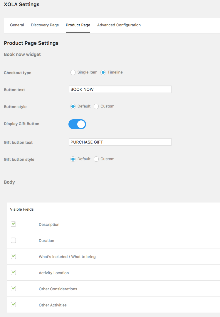 Listing page settings.