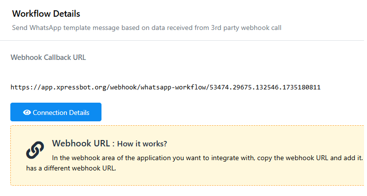 **XpressBot** – Webhook URL page from Xpressbot.org.