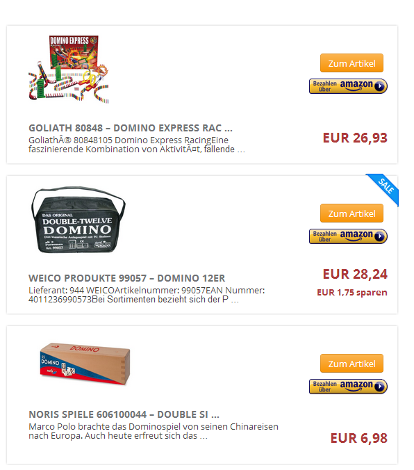 **Listenansicht der Produkte nach Import (NEU)**