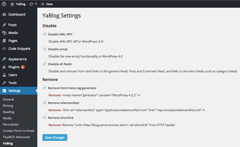 YaBlog Plugin Settings