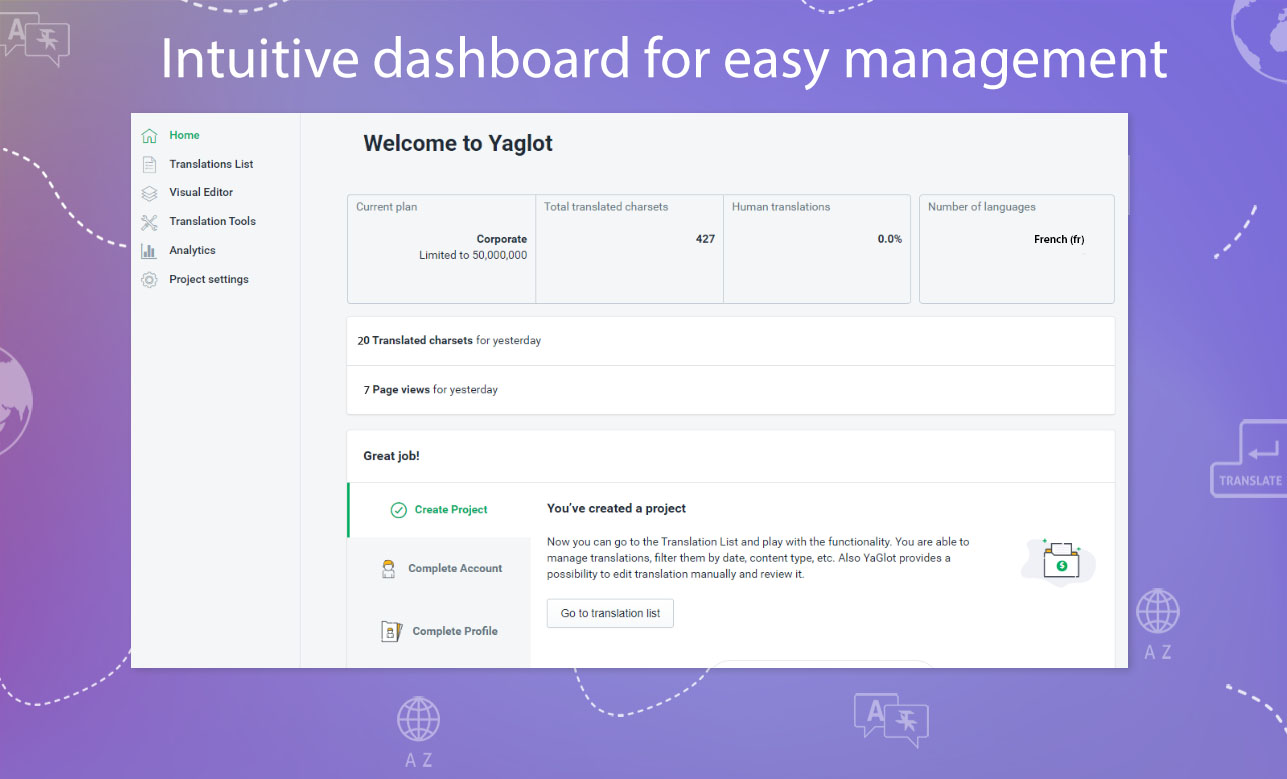 YaGlot dashboard
