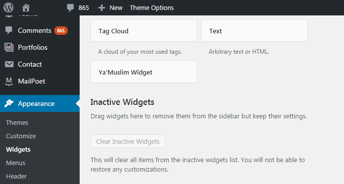 widget in sidebar