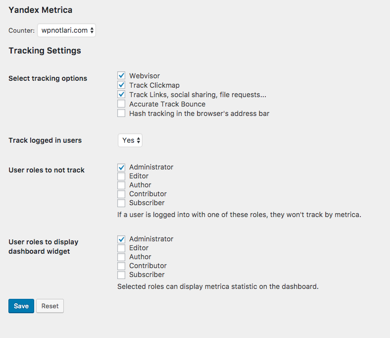 Settings page.