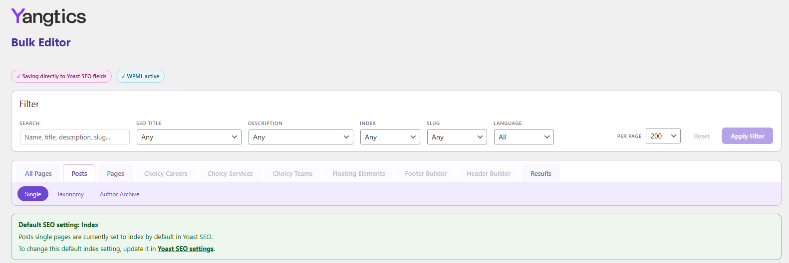 Post type and subtype navigation.