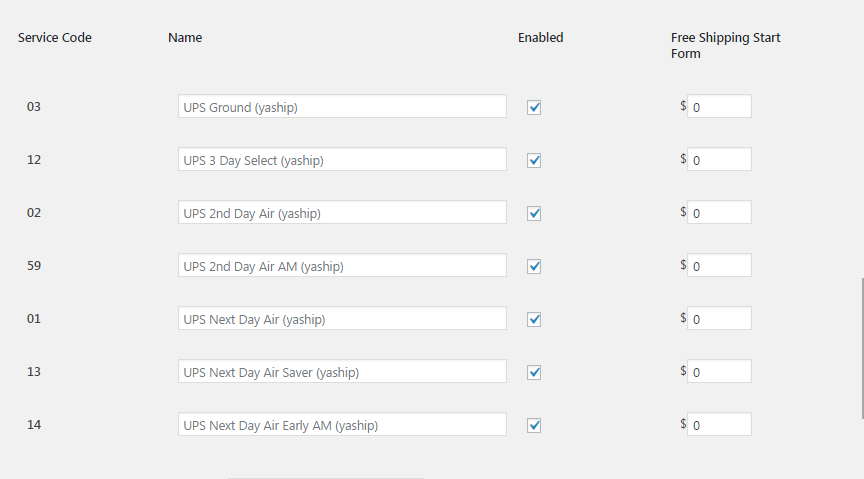 Free Shipping Settings