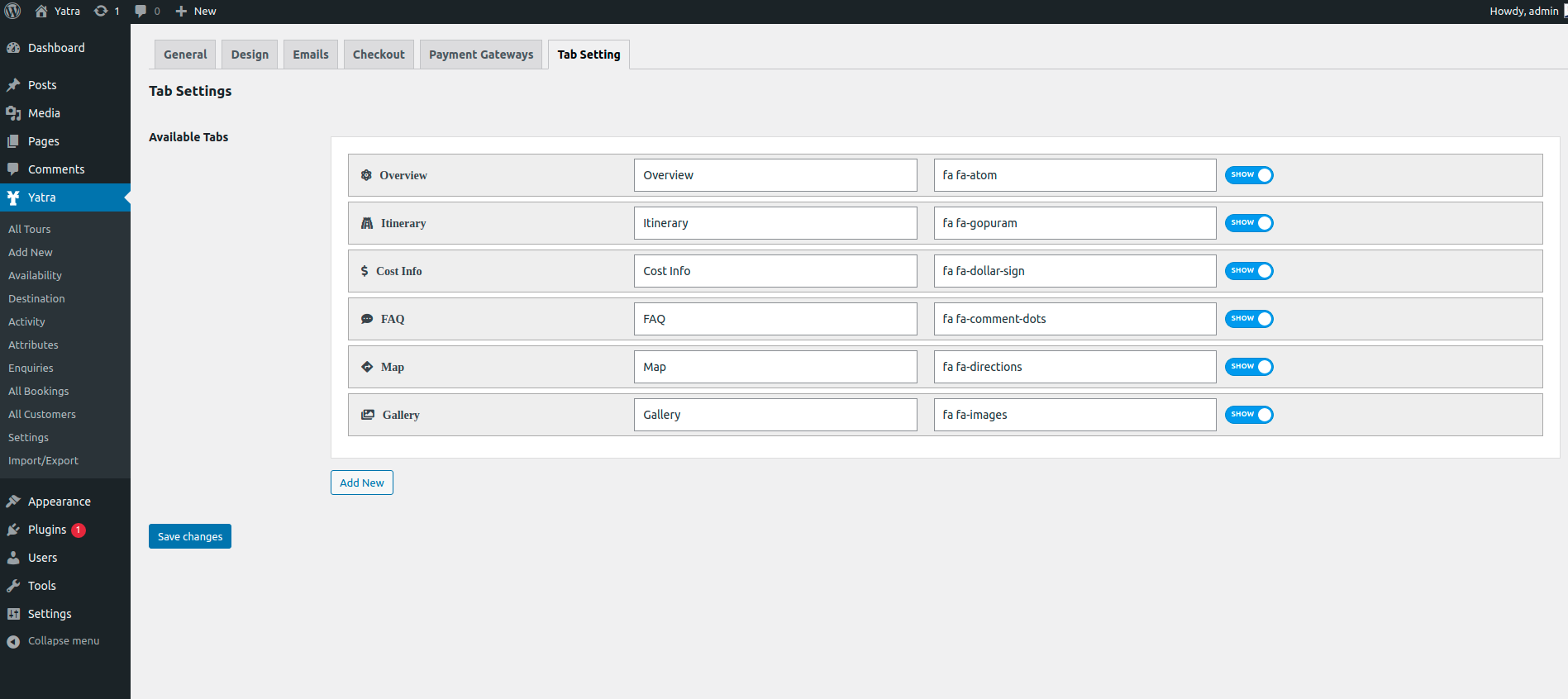 Add new tour with custom attributes - Backend