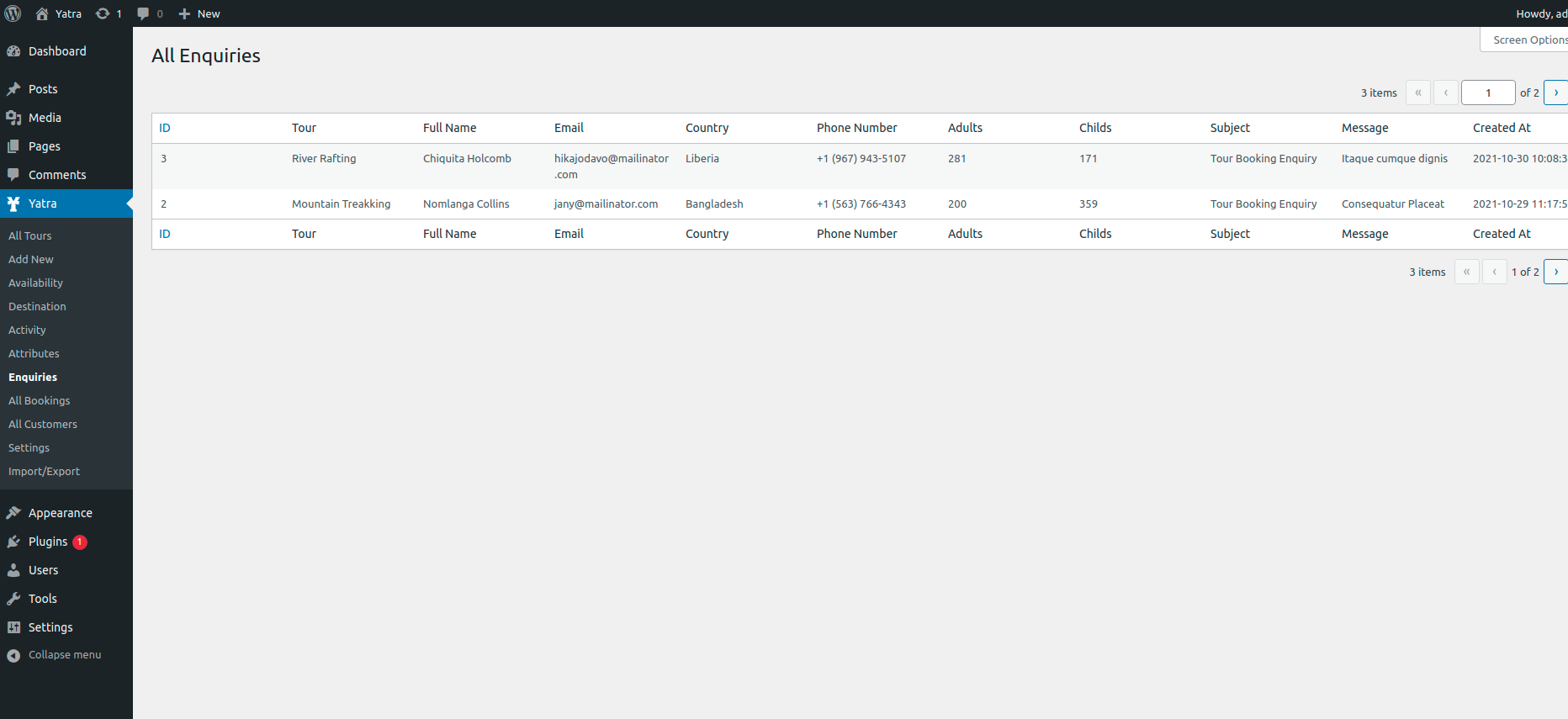 Enquiry form - frontend