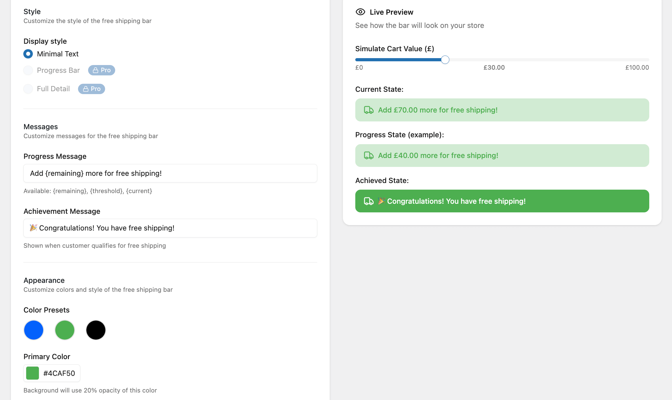 Customizing WooCommerce free shipping progress bar