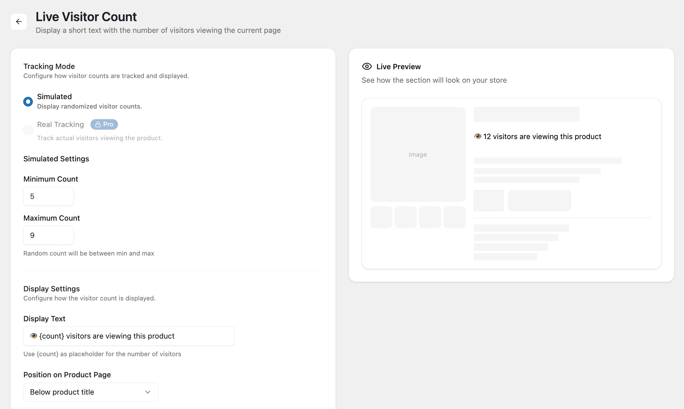 Store visitor count with 2 modes: simulated randomized number and real-time tracking mode (Pro)