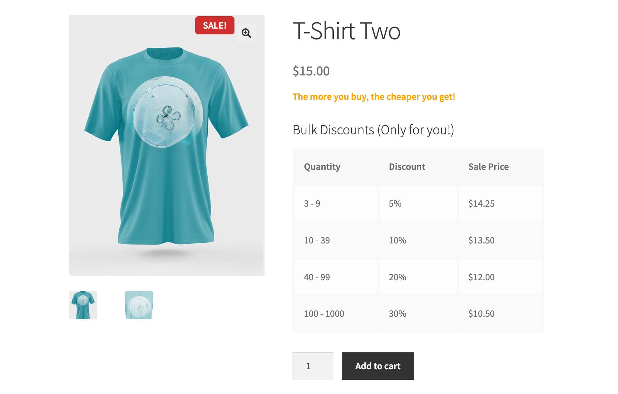 Display quantity based pricing table for WooCommerce quantity discounts