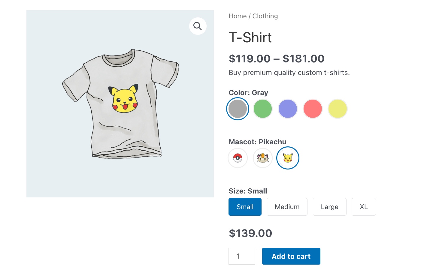 WooCommerce variable product page with variant image swatches and buttons