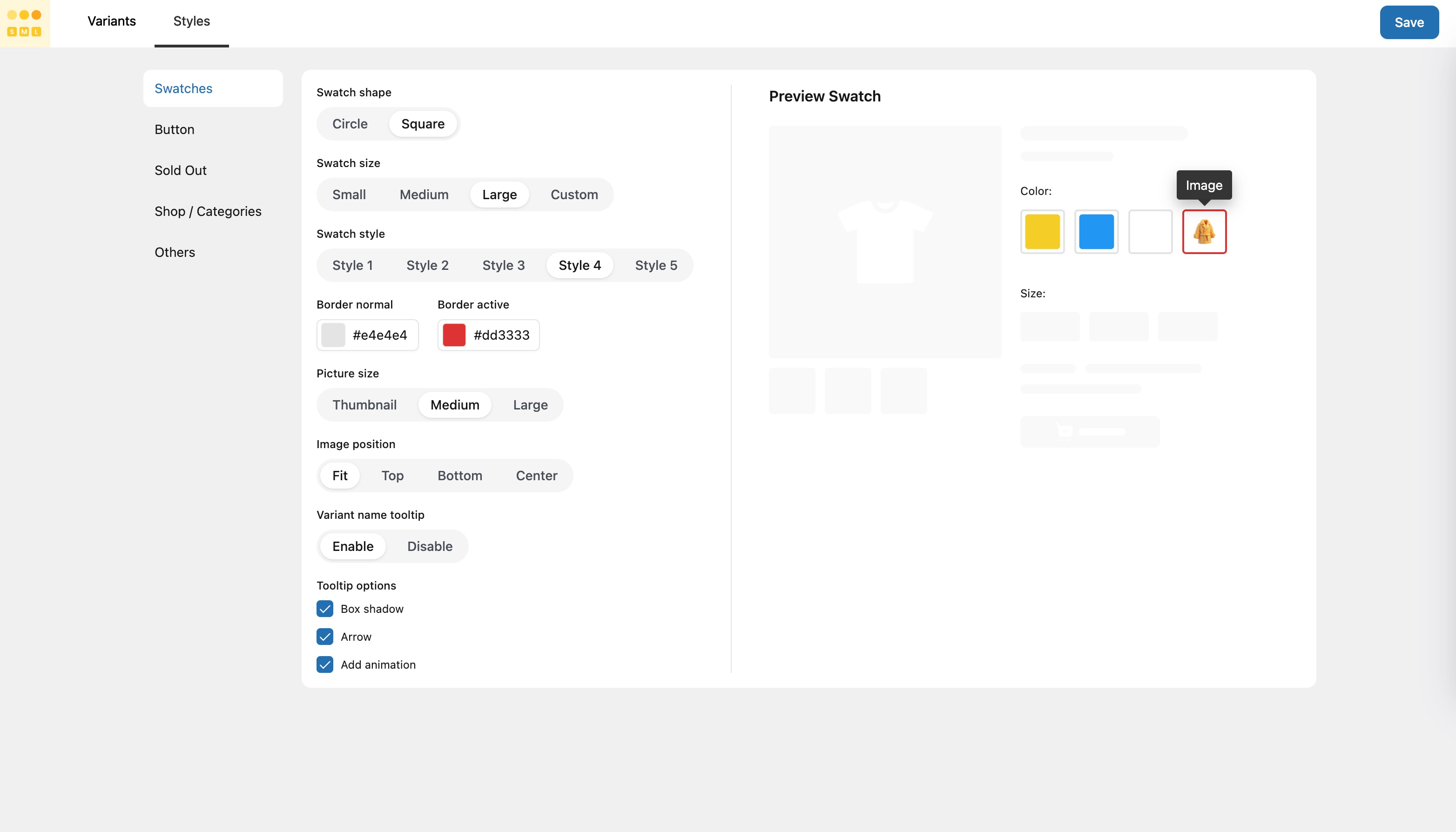Customize swatch and button appearances
