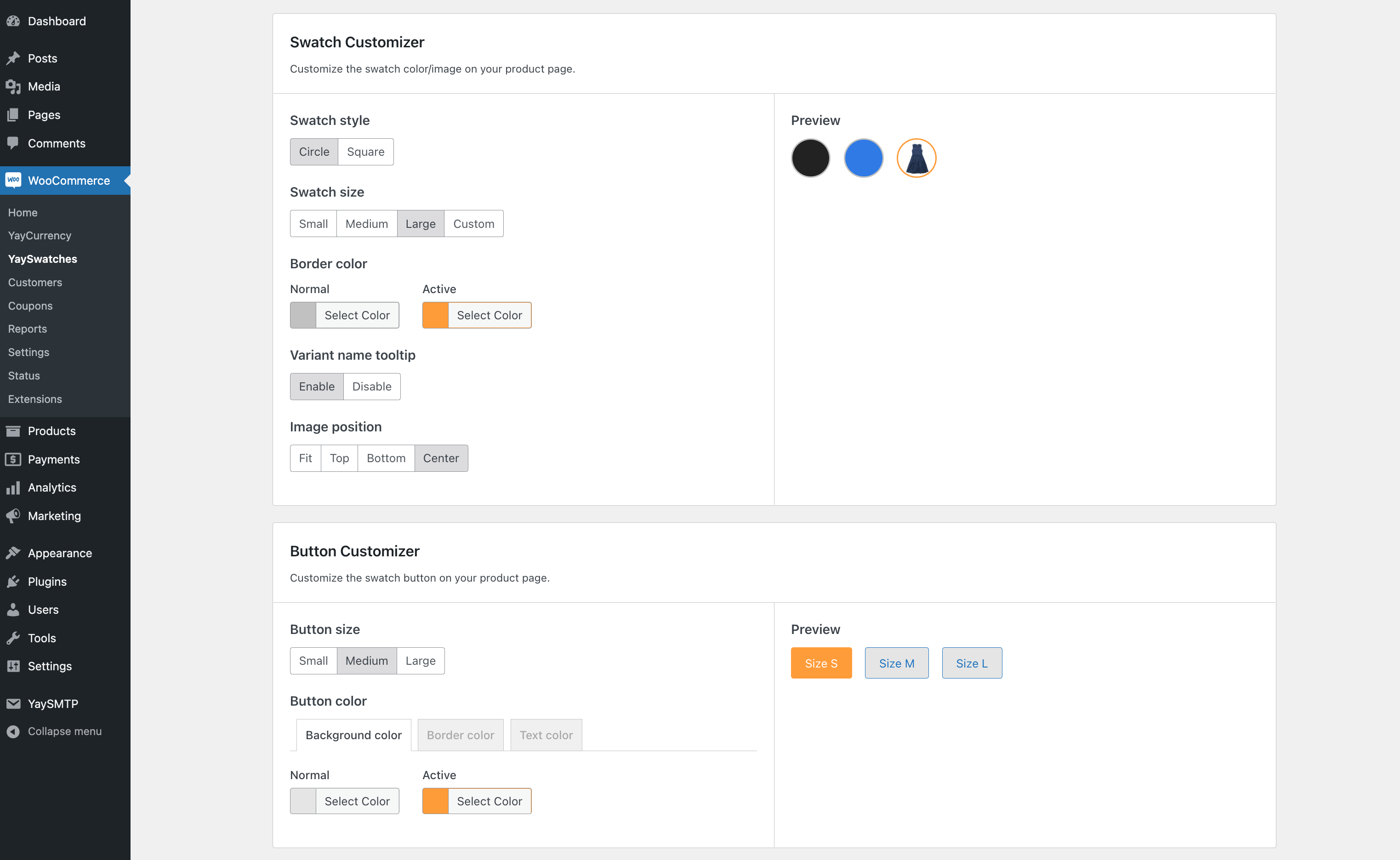 Customize swatch and button appearances