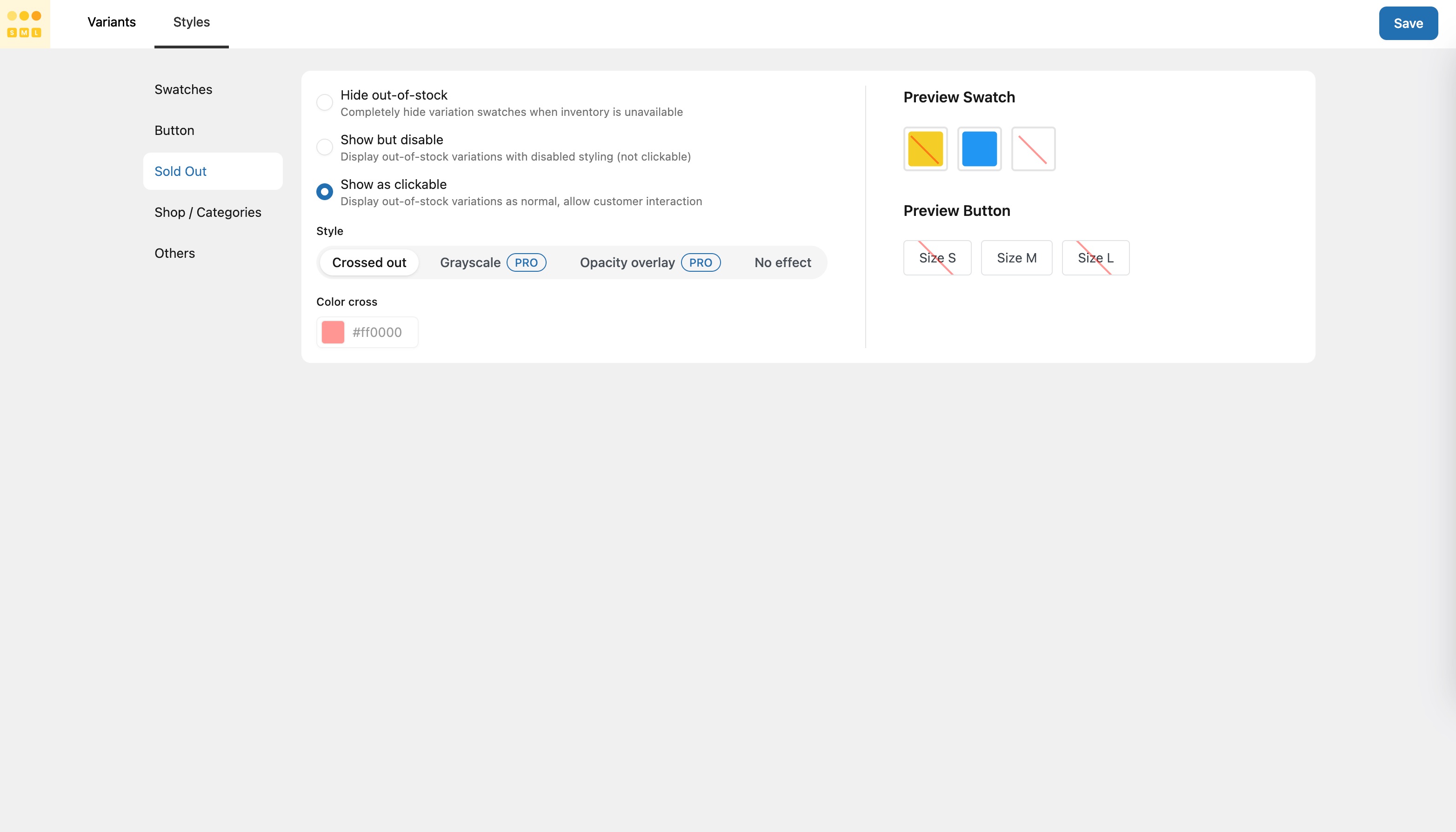 Hide or show out-of-stock variants in YaySwatches
