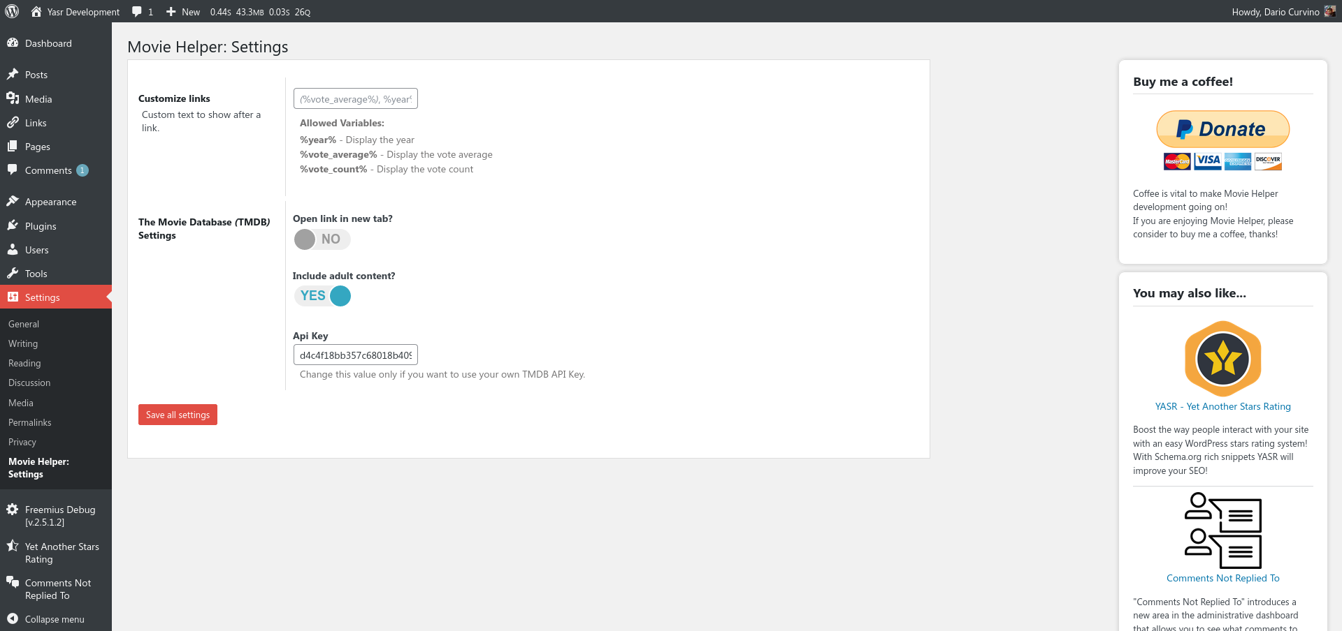 Movie Helper settings