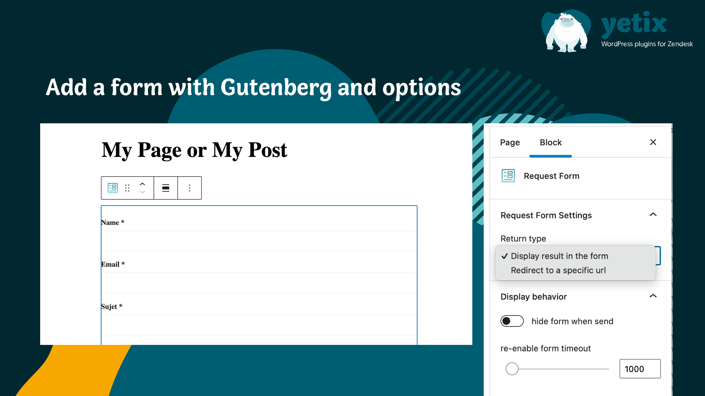 Add a form with Gutenberg and options