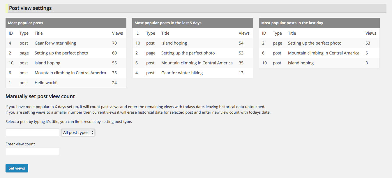 Post view settings.