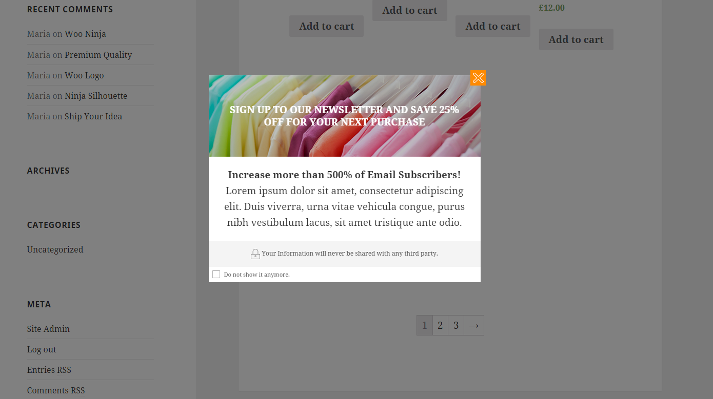 Popup in front page