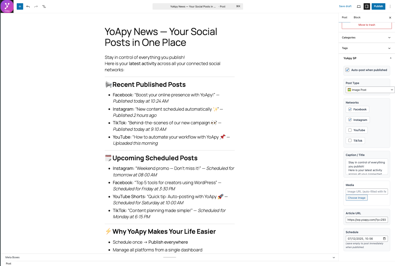 Logs page for tracking post status