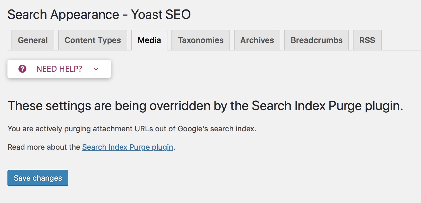 The plugin takes over the Search Appearance &rarr; Media settings from Yoast SEO.