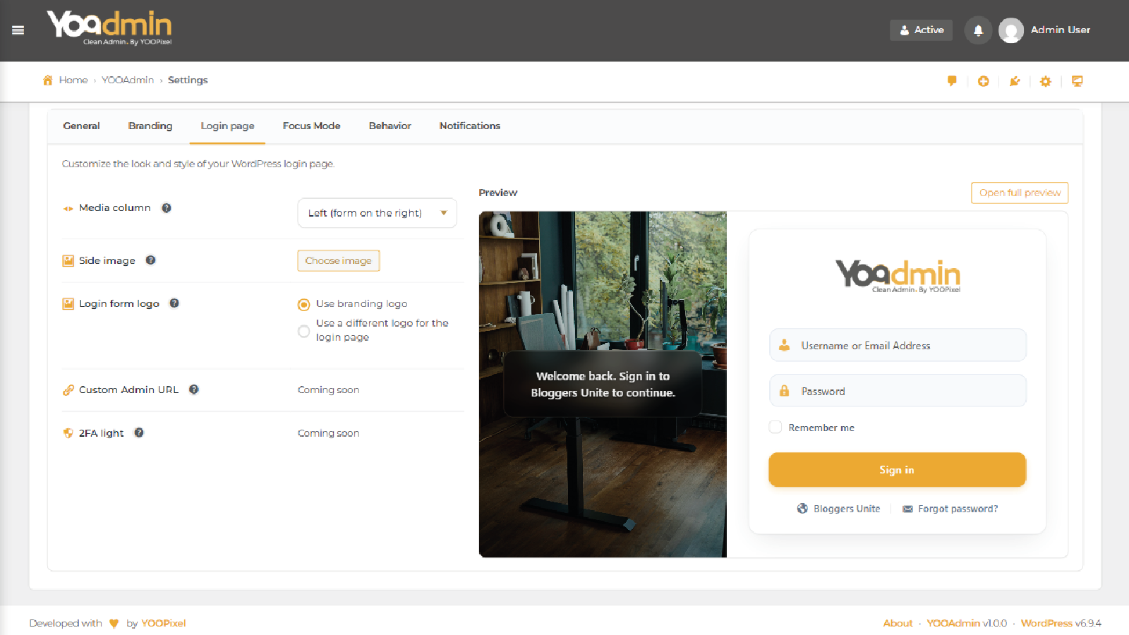 Detailed user profile management page