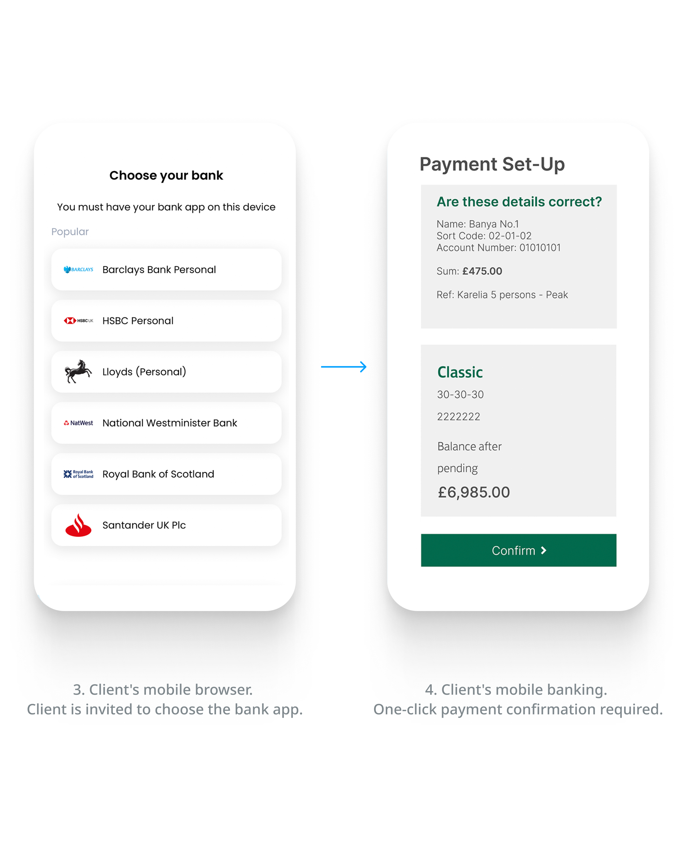 All major UK banks are supported. Payments confirmed with biometric authorisation.