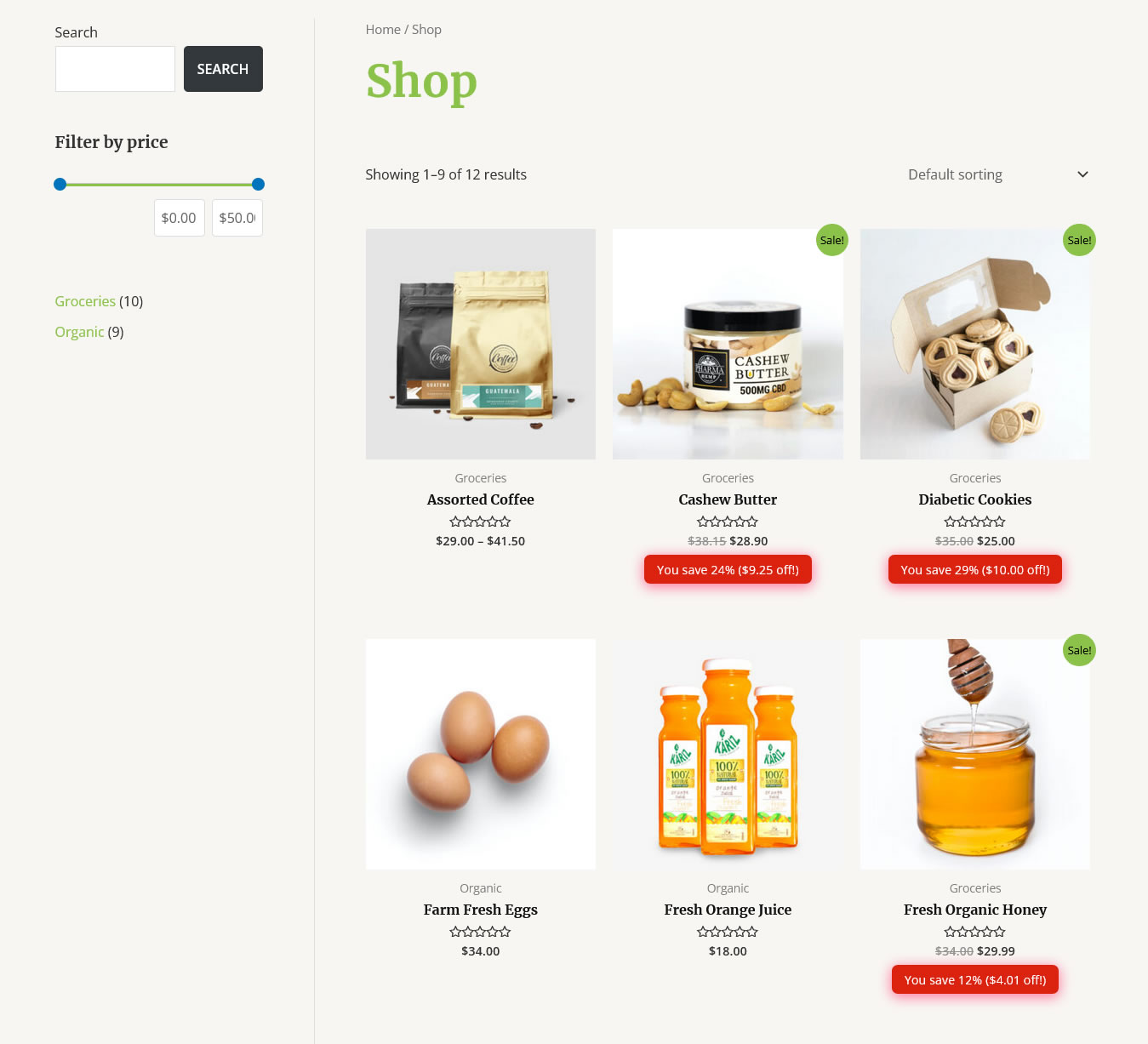 Shop page.