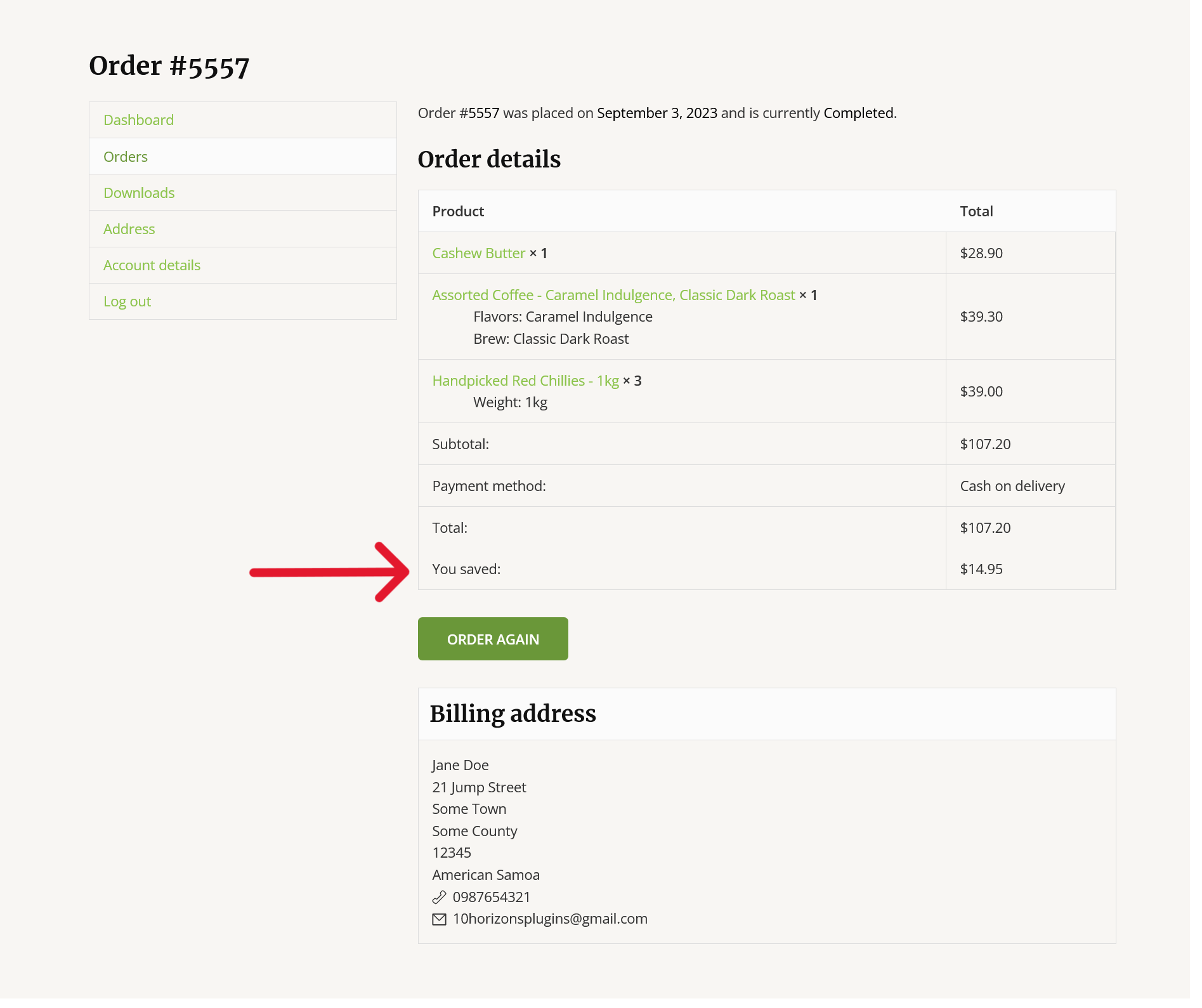 View order page (for checkout that uses Woocommerce shortcode only).