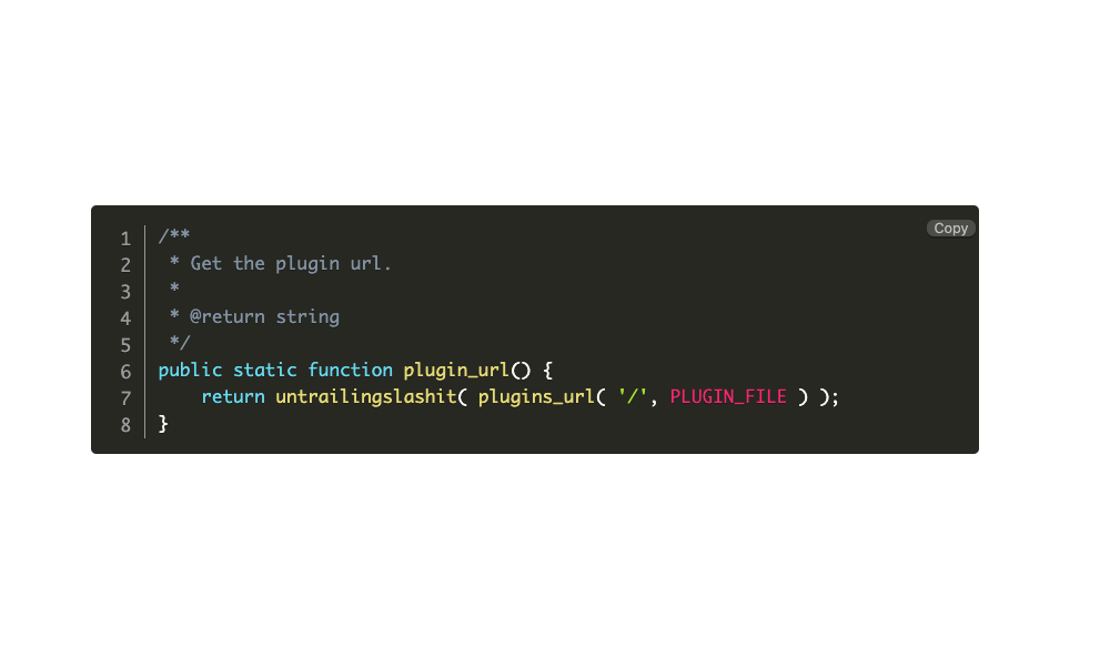 Code block with syntax highlighting and copy-to-clipboard button.