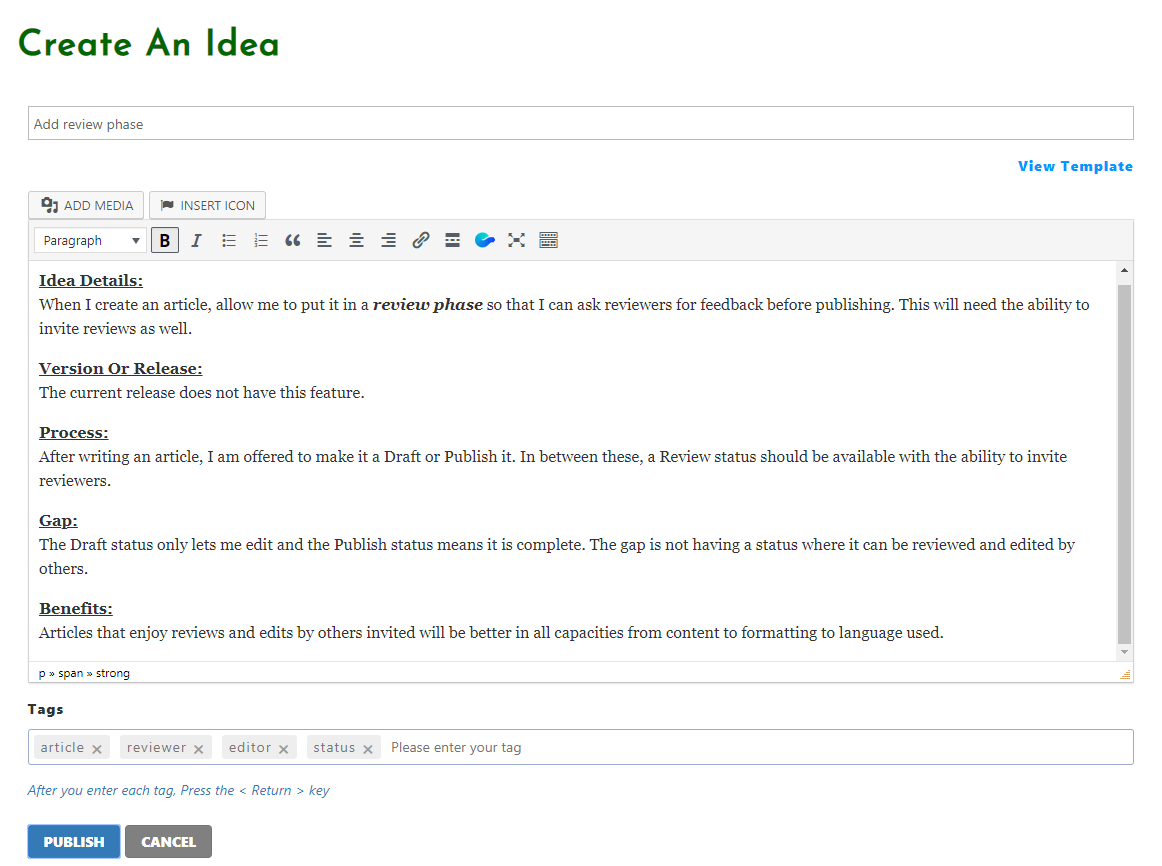 Create An Idea (example entry)