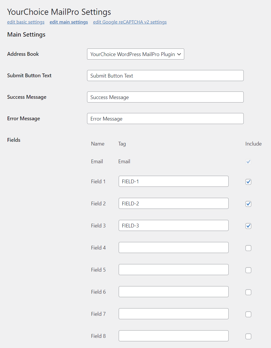 Admin View of the Main Settings