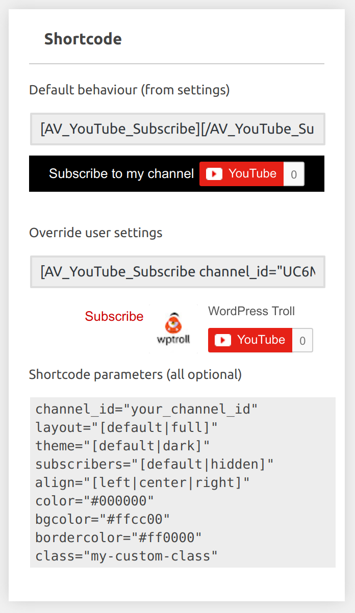 Shortcode settings