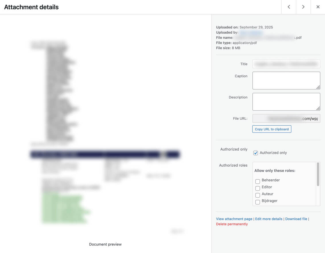 Media modal showing the "Authorized only" checkbox.