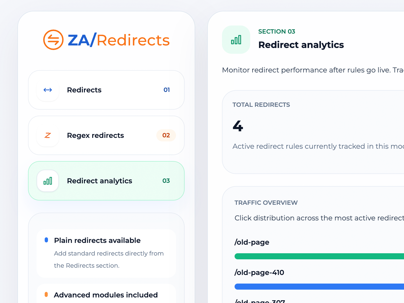 Regex redirect management screen.