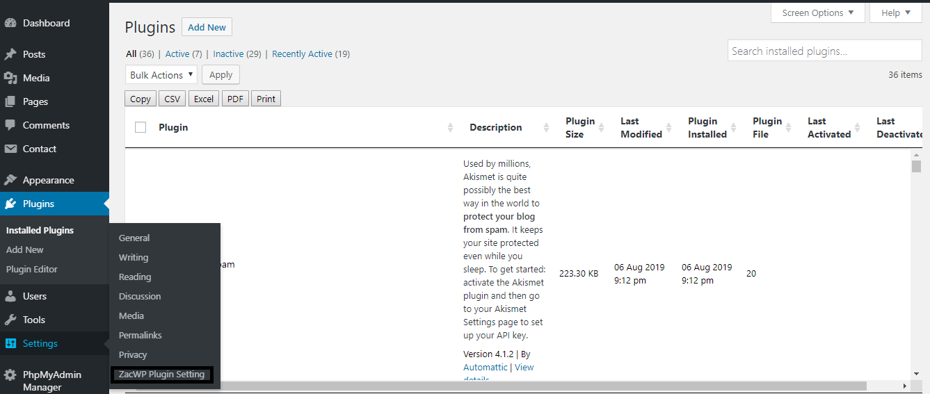 Plugins Hide Settings Link