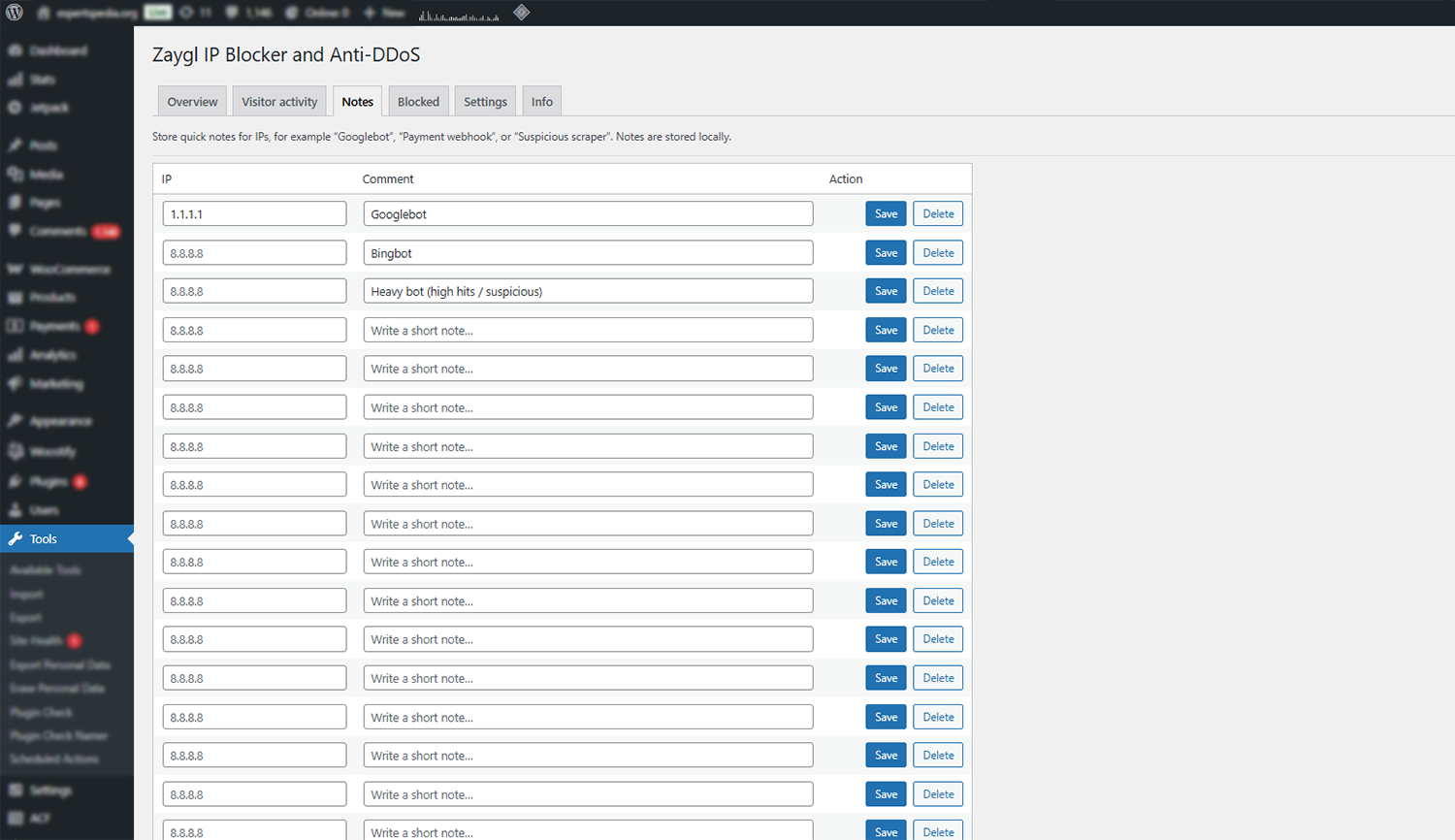 Blocking and unblocking IP addresses