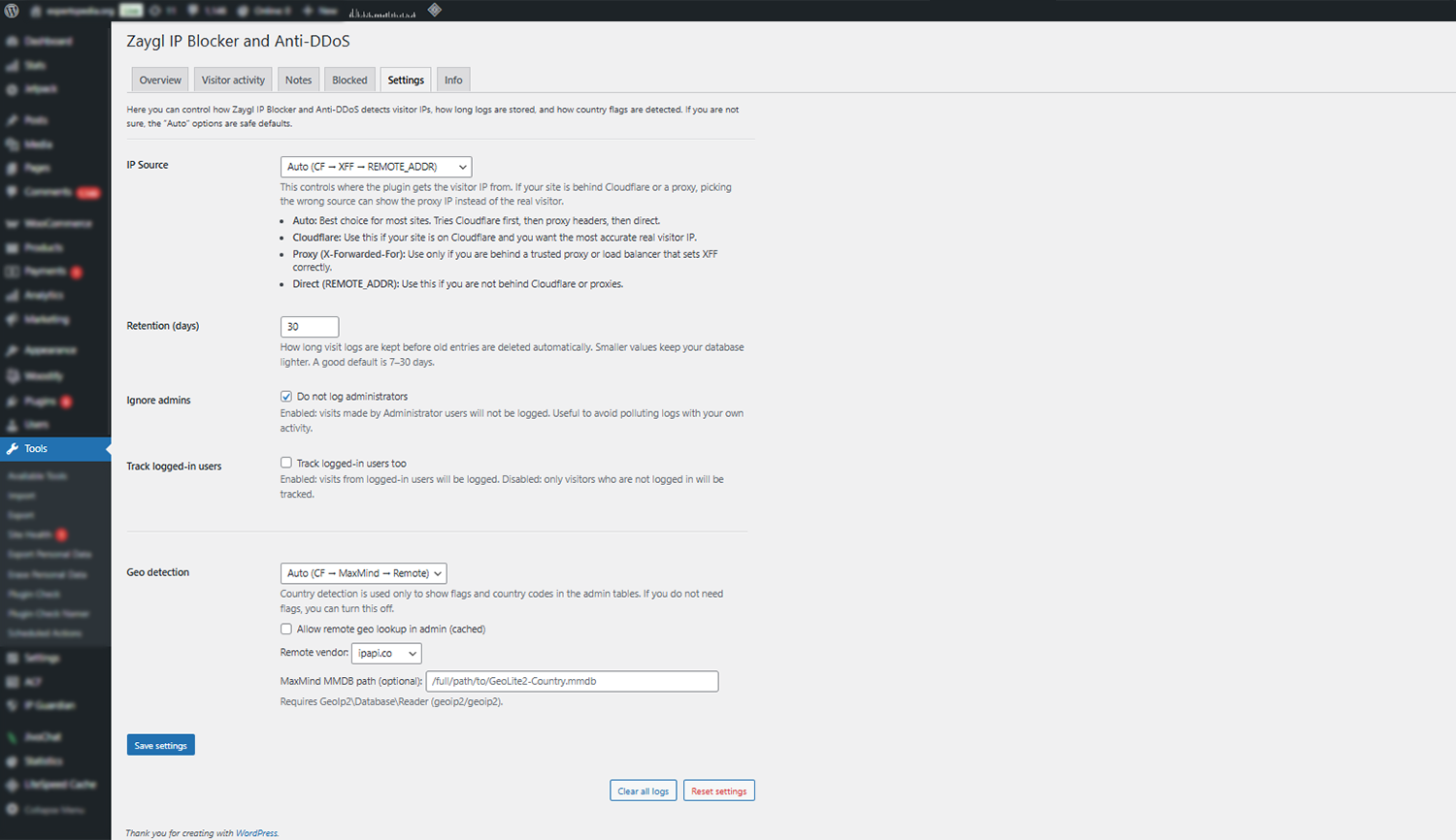 Plugin settings panel