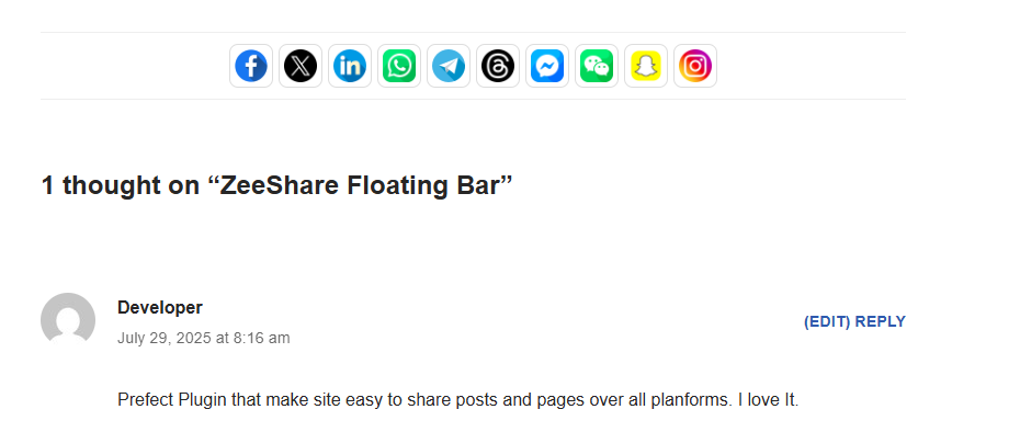 ZeeShare Floating Bar on the bottom of posts