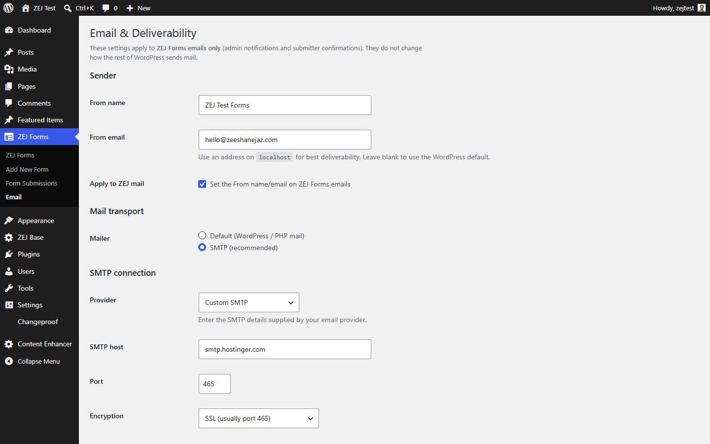 The Email and Deliverability screen with SMTP presets and the deliverability check.