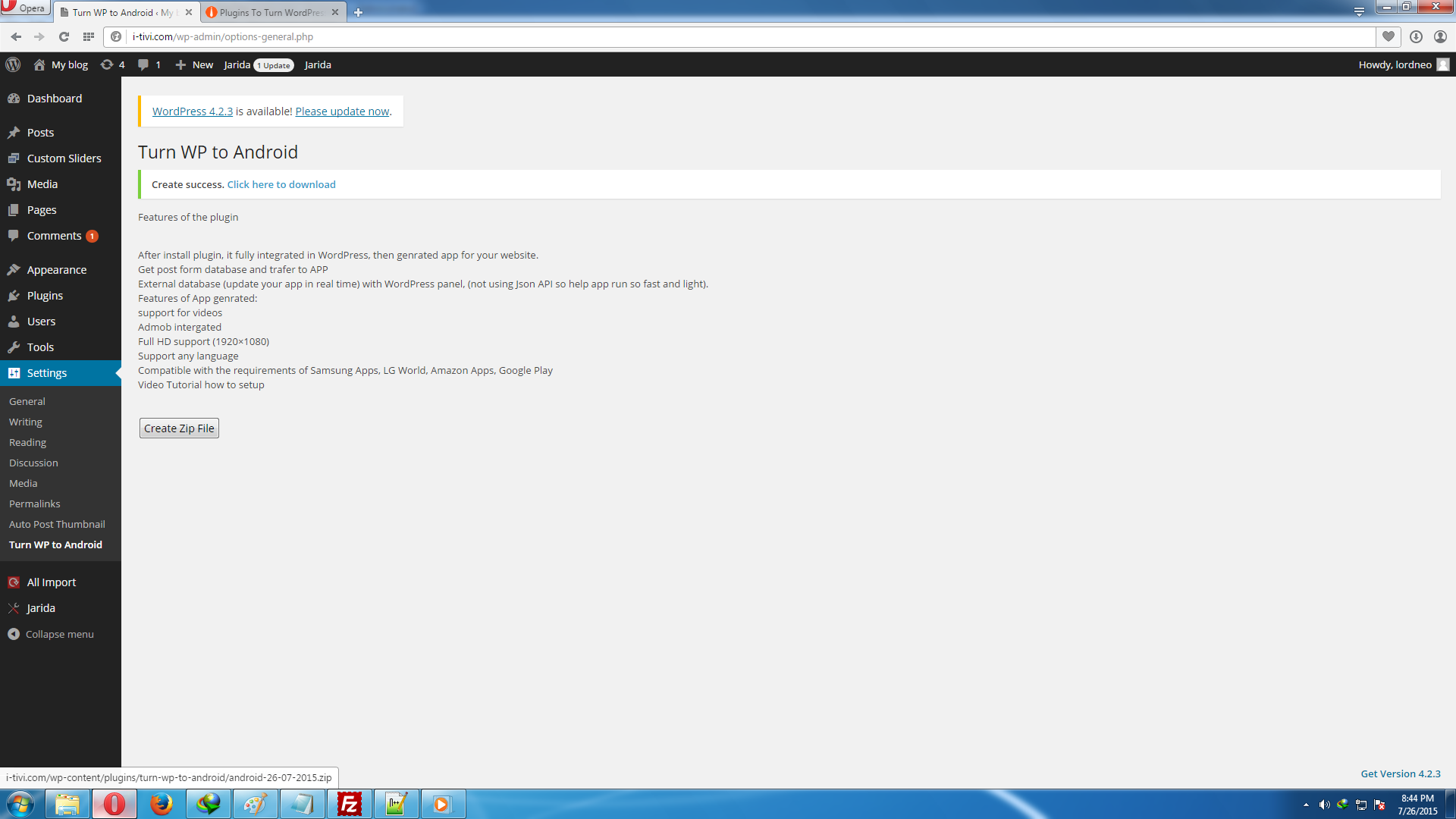 **Generated** - After active plugin, click generated to get your site app code