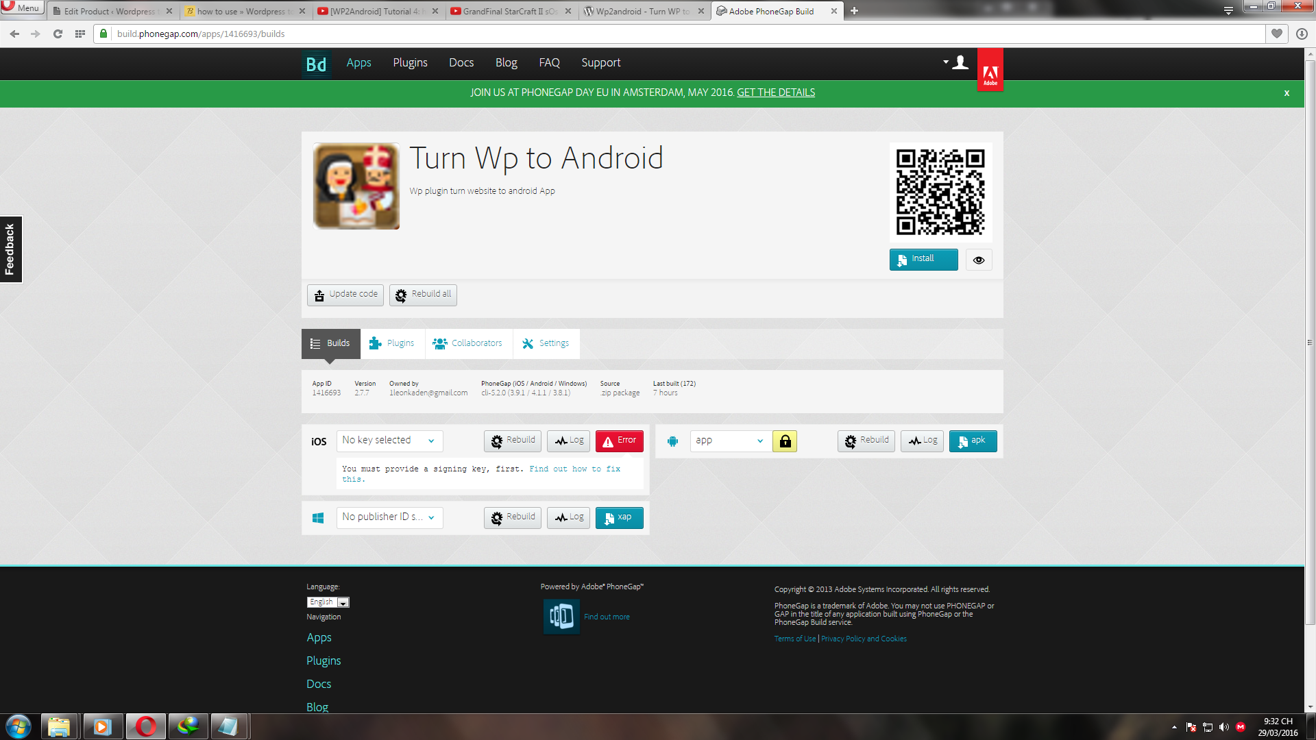 **Build App on 3 Platform (android,Ios,Winphone)** you must have Apple developer Account to generated IOS without error. Winphone, Android are much easier.