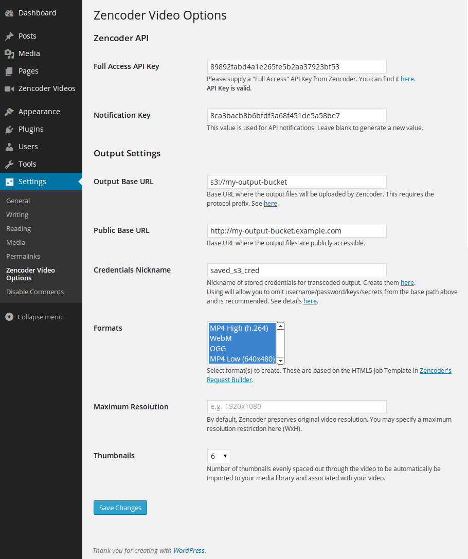 Plugin configuration page.