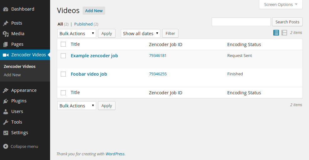 Video listing page.