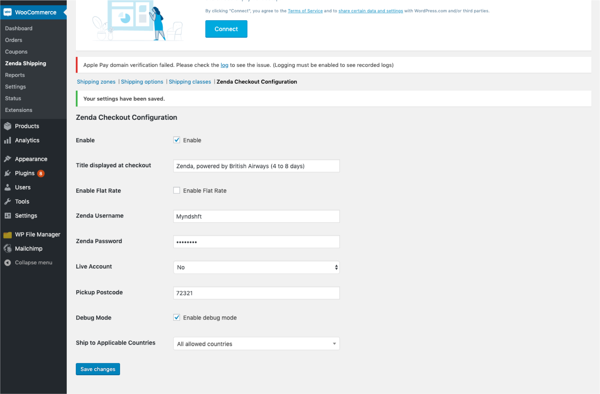 Zenda Checkout Admin page.