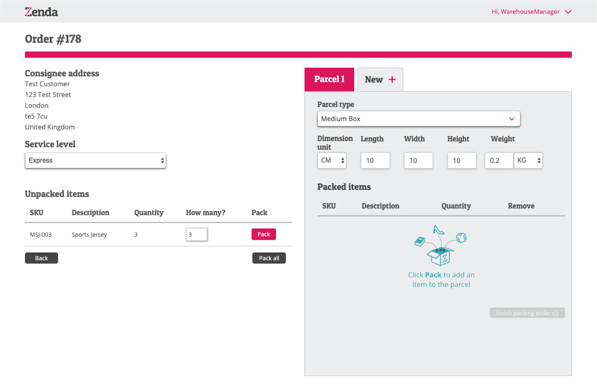 Zenda detailed order page