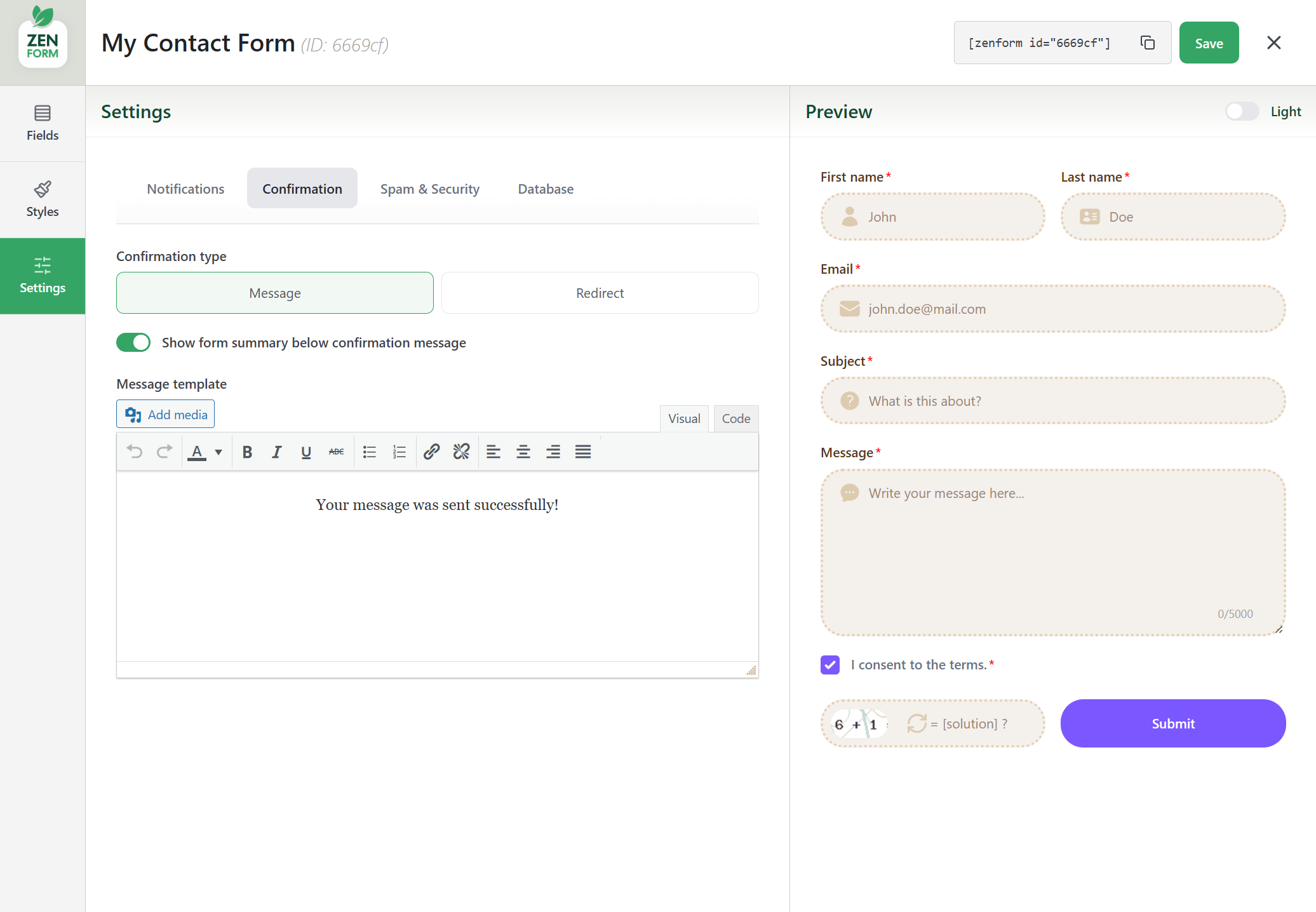 Email template with live preview